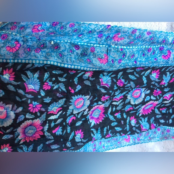 hand block dyed 100% silk scarf vtg India long rectangle artisan hand woven 70s - Picture 3 of 7